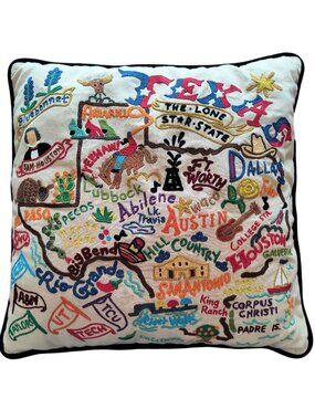 Cat Studio Texas Embroidered Vintage Throw Pillow Landmarks Cities In Texas